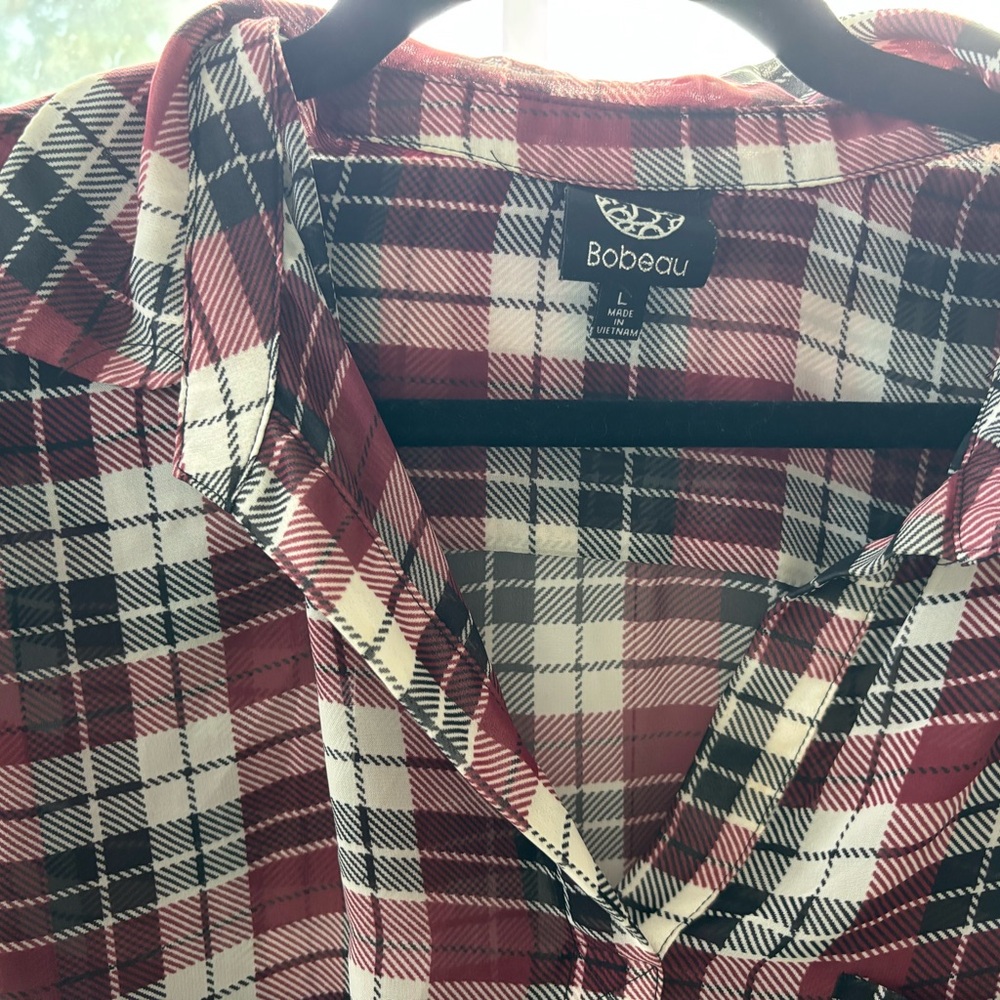 Bobeau Red and White Plaid Blouse